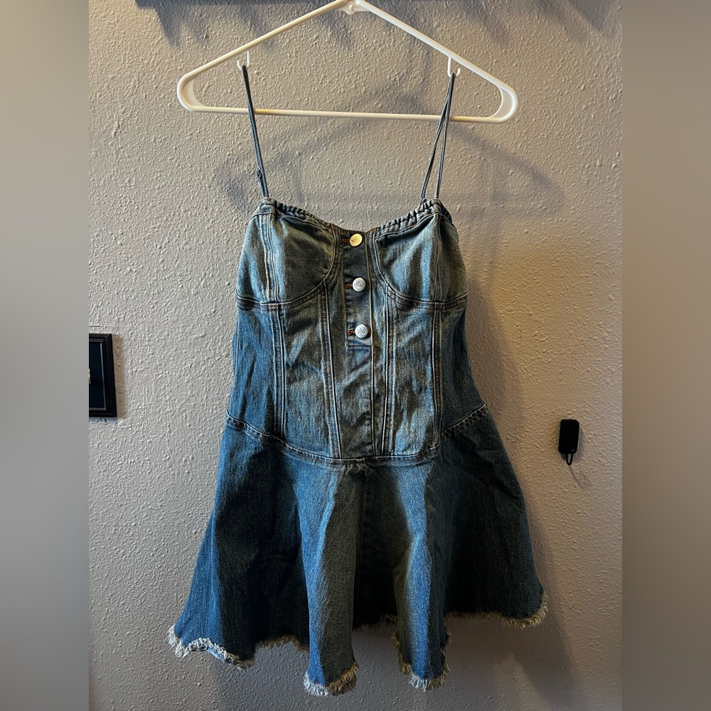 Denim BabyDoll Spaghetti Strap Mini Dress